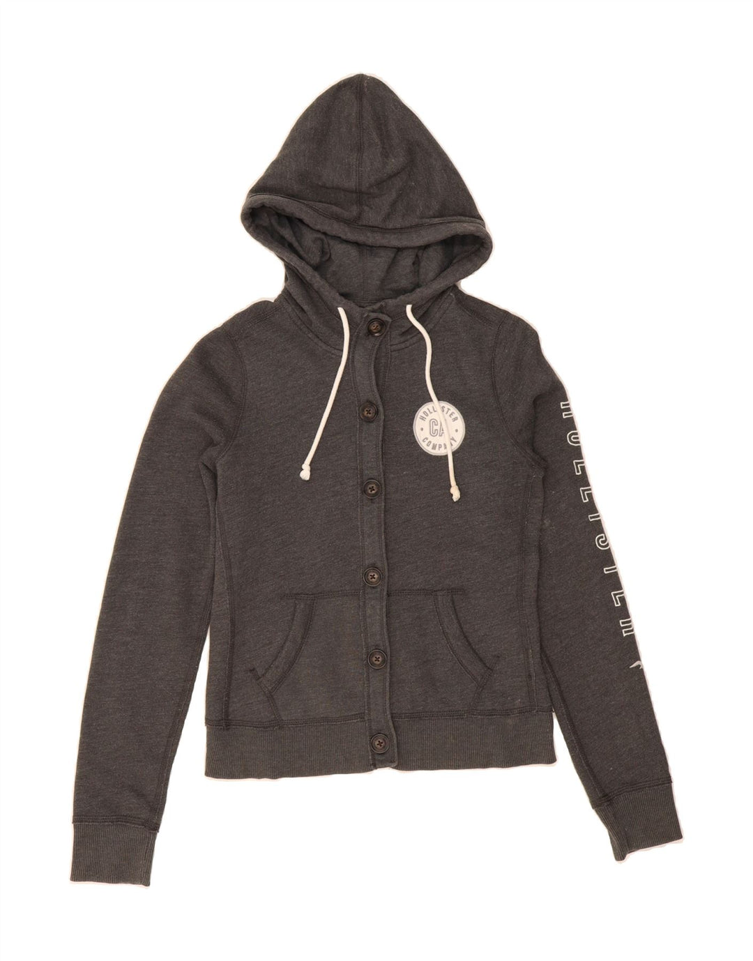 HOLLISTER Womens Graphic Tracksuit Top Jacket UK 12 Medium Grey Cotton Vintage Hollister and Second-Hand Hollister from Messina Hembry 