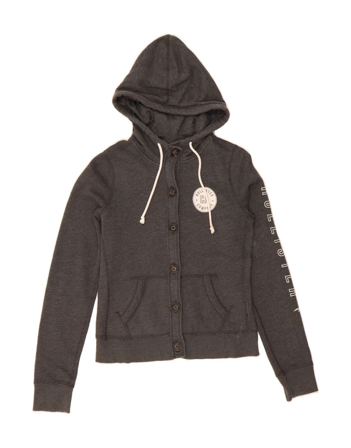 HOLLISTER Womens Graphic Tracksuit Top Jacket UK 12 Medium Grey Cotton Vintage Hollister and Second-Hand Hollister from Messina Hembry 