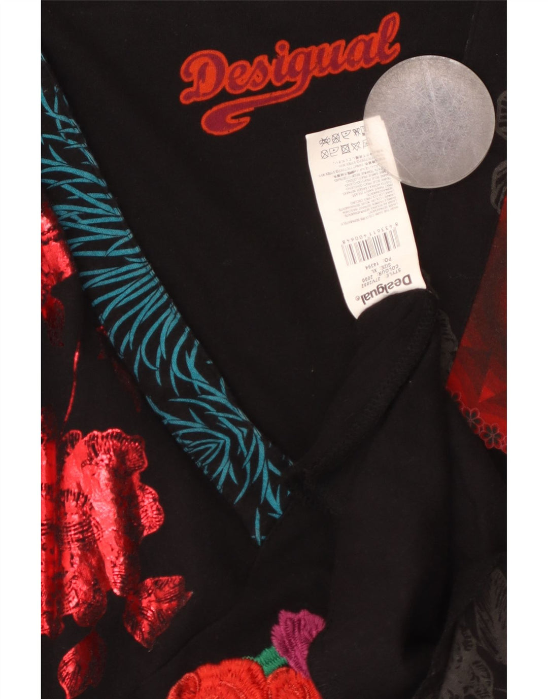 DESIGUAL Kvinder grafisk langærmet A-line kjole UK 18 XL sort blomster