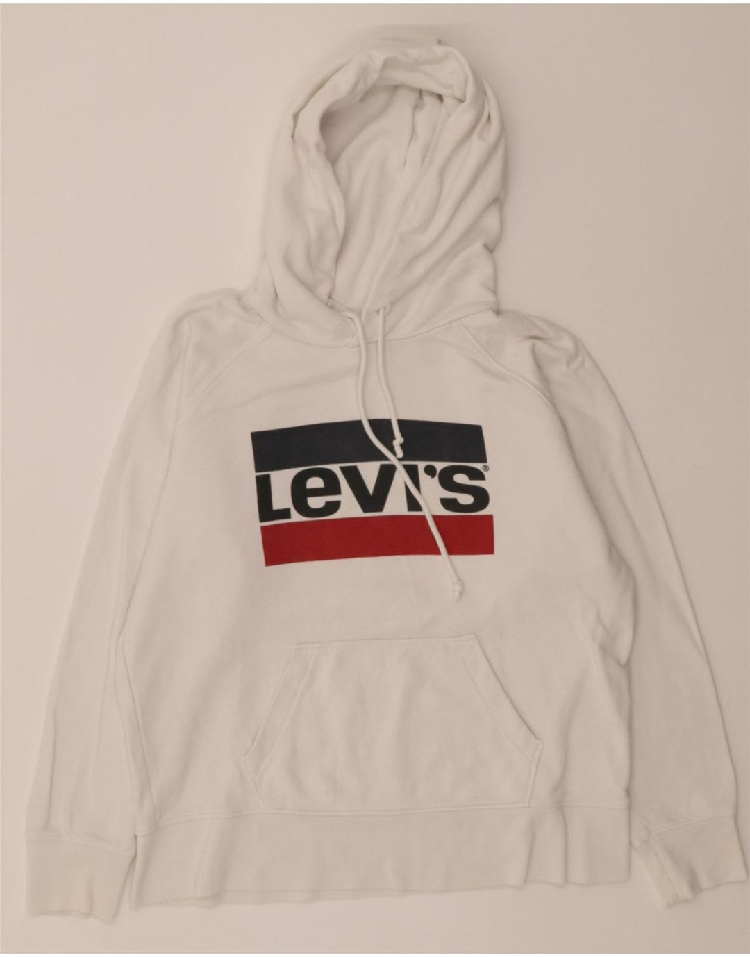 LEVI'S Womens Graphic Oversized Hoodie Jumper UK 10 Small White Cotton Vintage Levi's and Second-Hand Levi's from Messina Hembry 