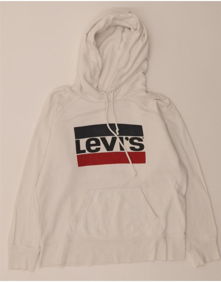 LEVI'S Womens Graphic Oversized Hoodie Jumper UK 10 Small White Cotton Vintage Levi's and Second-Hand Levi's from Messina Hembry 