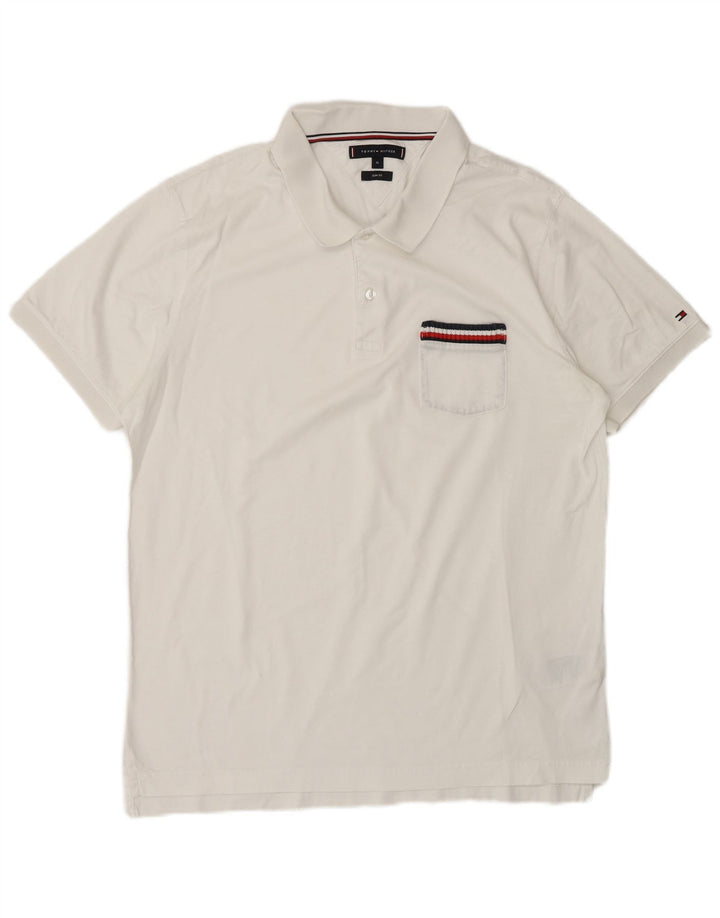 Tommy Hilfiger Herre Slim Fit Polo Shirt XL Hvid Bomuld