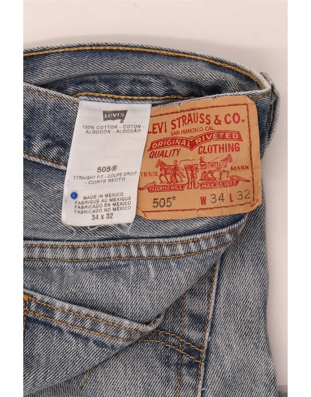 Levi's Herre 505 Distressed Straight Jeans W34 L32 Blå Bomuld