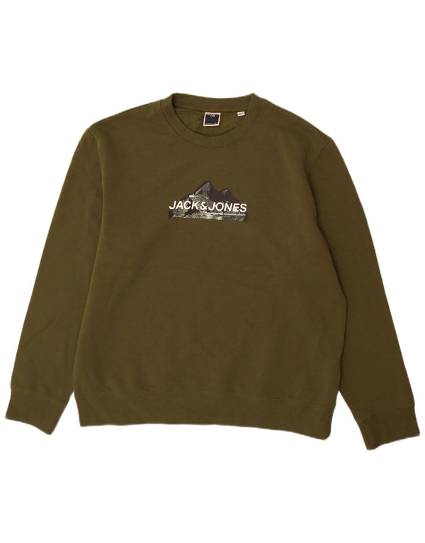 Jack & Jones Grafisk sweatshirt til mænd 2XL Khaki Bomuld