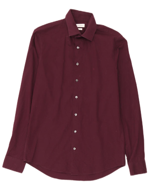 Calvin Klein Herre Slim Fit Skjorte Størrelse 38 15 Medium Bourgogne Bomuld