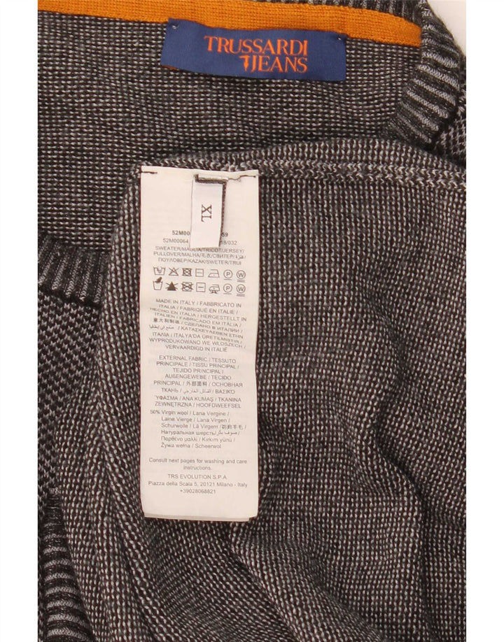 Trussardi Jeans Herre Crew Neck Jumper Sweater XL Grå Virgin Wool