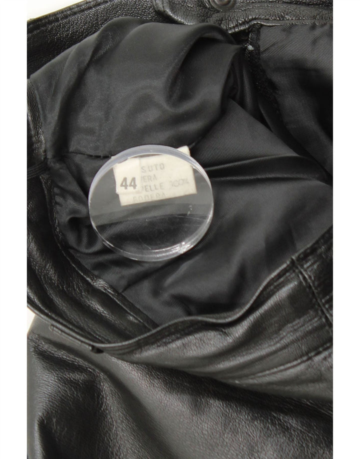 VINTAGE Højtaljet lædernederdel til kvinder IT 44 Medium W26 sort læder