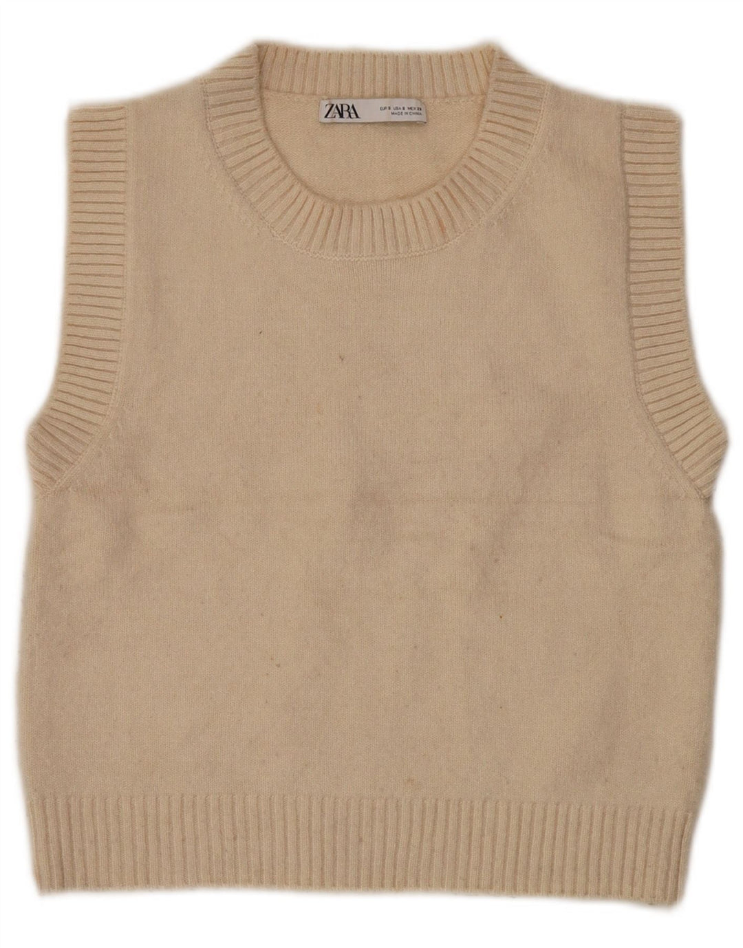 Zara Dame Crop Vest Tank Top UK 10 Small Beige