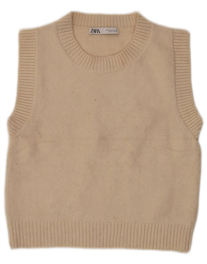 Zara Dame Crop Vest Tank Top UK 10 Small Beige