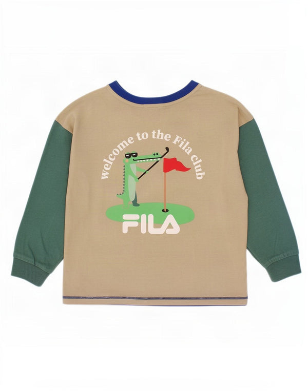Fila Boys Grafisk Top Langærmet 3-4 År Beige Colourblock Bomuld