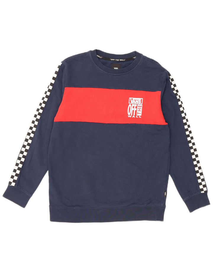 Vans Dame Grafisk Sweatshirt Jumper UK 14 Large Navy Blue Colourblock