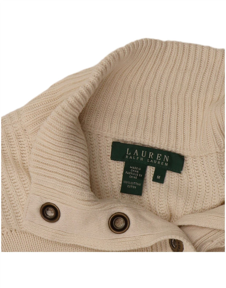 Ralph Lauren Dame Button Neck Jumper Sweater UK 14 Medium White Bomuld