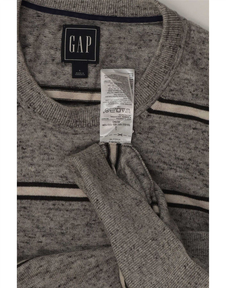 Gap herre rund hals sweater stor grå stribet bomuld