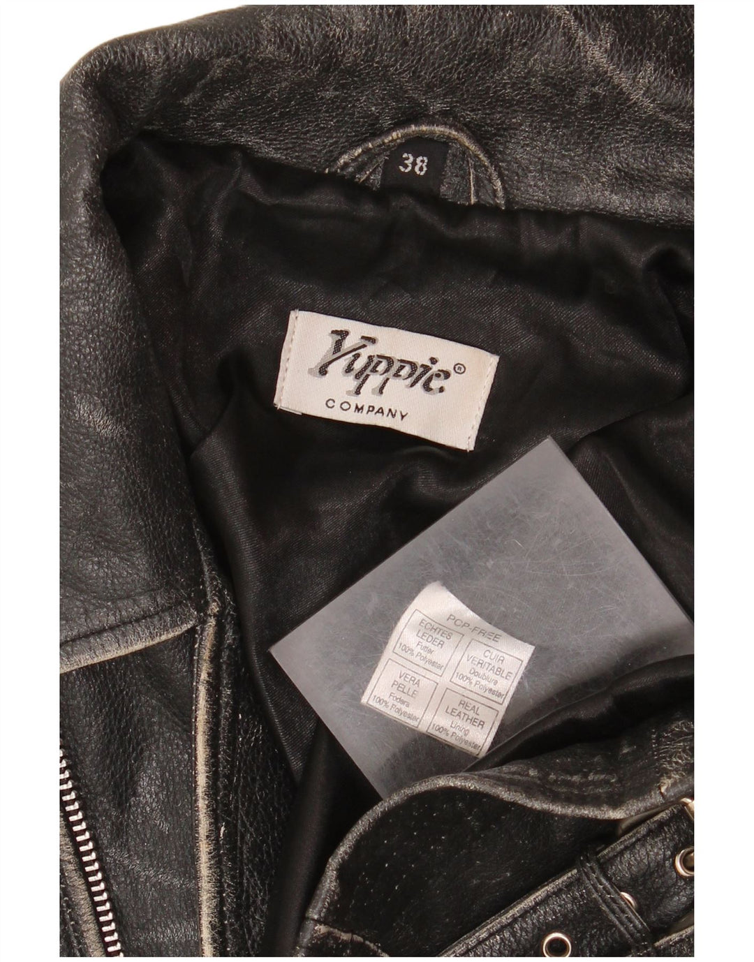 Yuppie Womens Crop Læder Biker Jacket EU 38 Medium Sort Læder