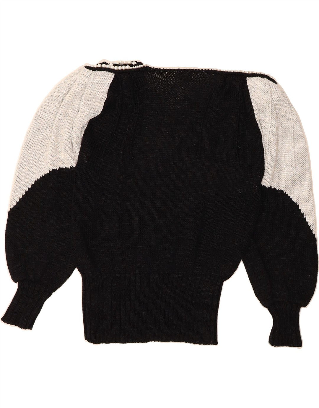 MADELEINE Womens V-Neck Jumper Sweater EU 36/38 Small Black Colourblock Vintage Madeleine and Second-Hand Madeleine from Messina Hembry 