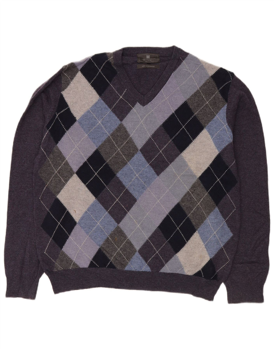 Marks & Spencer Herre V-hals sweater Medium Lilla Argyle/Diamond
