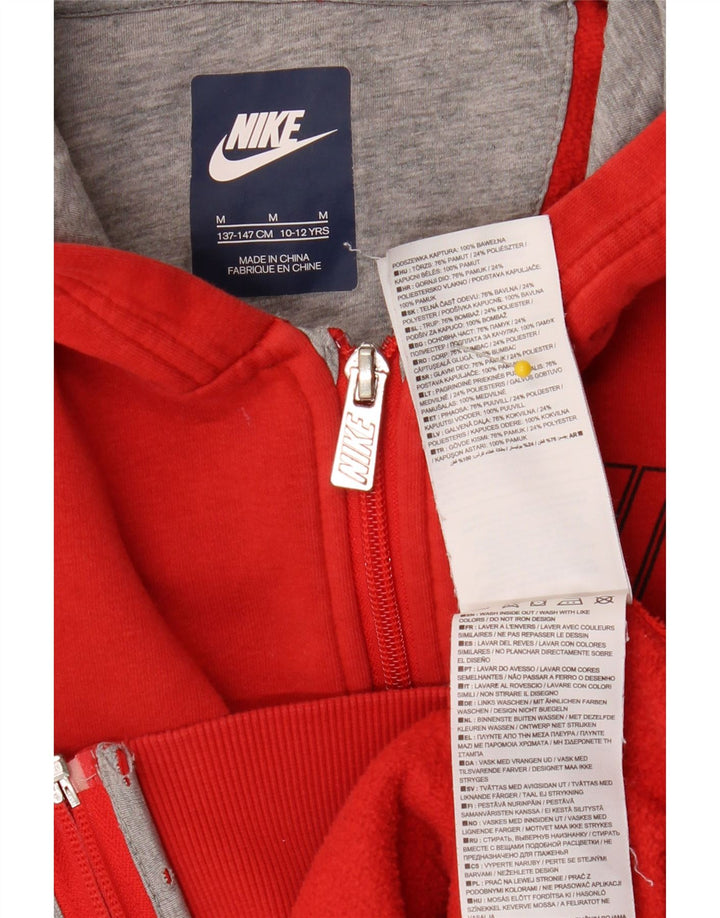 NIKE Boys Graphic Zip Hoodie Sweater 10-11 Years Medium Red Cotton Vintage Nike and Second-Hand Nike from Messina Hembry 