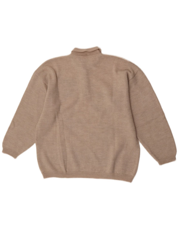 Vintage Dame Polo Neck Jumper Sweater UK 18 XL Grå blomsteruld