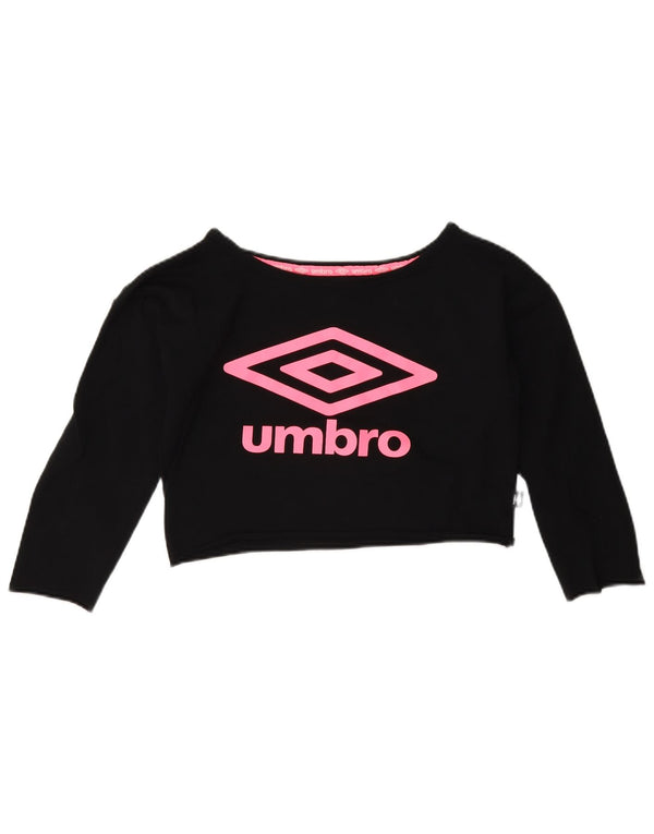 Umbro Girls Crop Grafisk Top Langærmet 11-12 år Medium Sort Bomuld