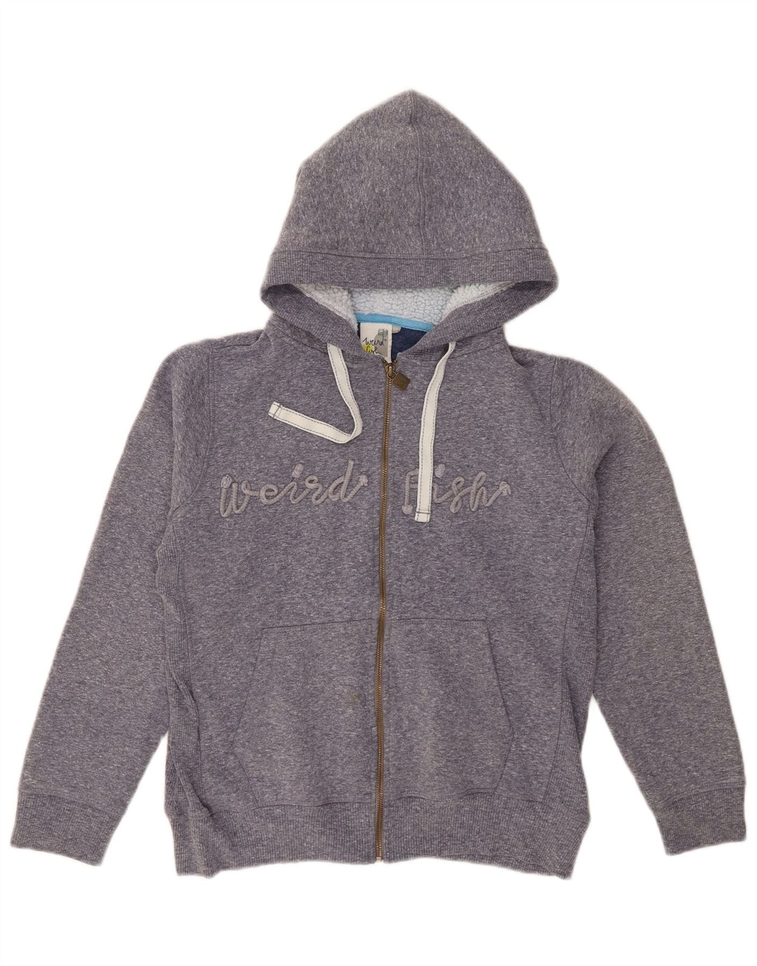 WEIRD FISH Womens Graphic Zip Hoodie Sweater UK 12 Medium Grey Cotton
