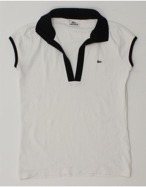 Lacoste Dame Rugby Polo Shirt EU 36 Small White Colourblock Bomuld