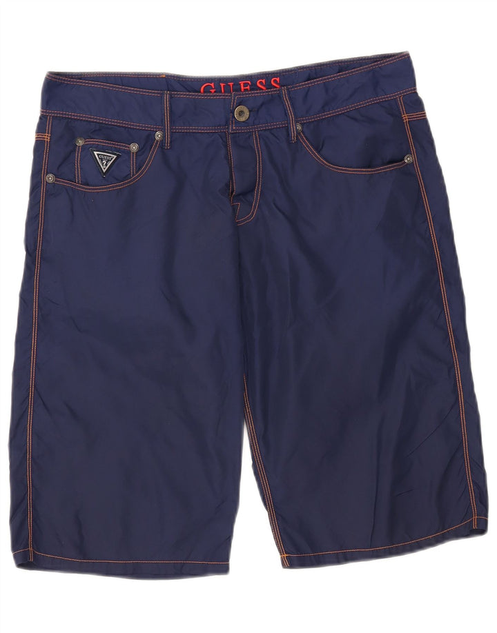 GUESS Womens Casual Shorts W32 Large Navy Blue Polyamide