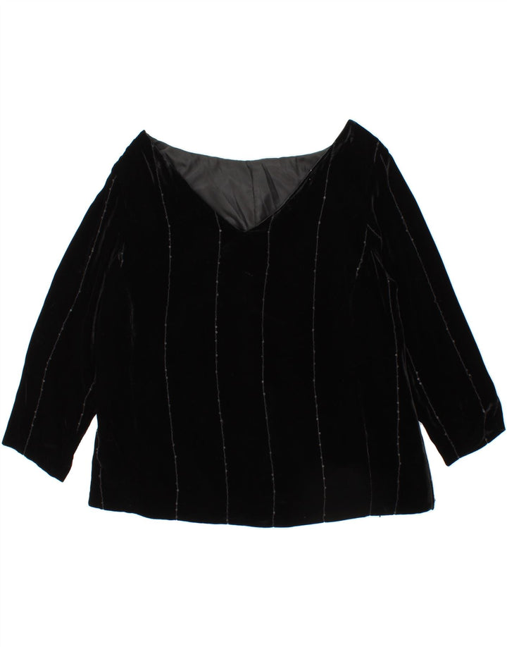 VINTAGE Womens 3/4 Sleeve Blouse Top UK 12 Medium Black Striped Vintage Vintage and Second-Hand Vintage from Messina Hembry 