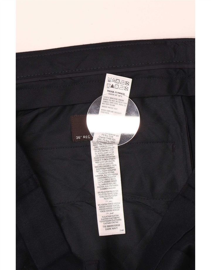 Marks & Spencer Herre Regular Suit Bukser W36 L31 Marineblå polyester