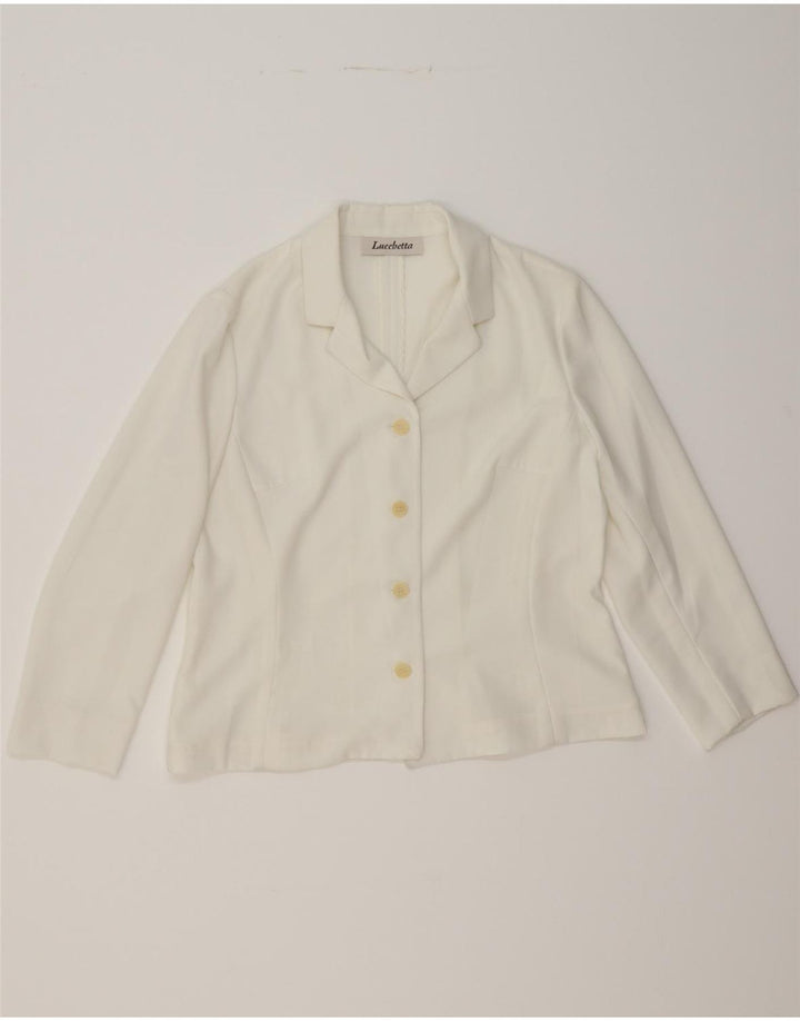 VINTAGE Womens 4 Button Blazer Jacket UK 12 Medium White Vintage Vintage and Second-Hand Vintage from Messina Hembry 