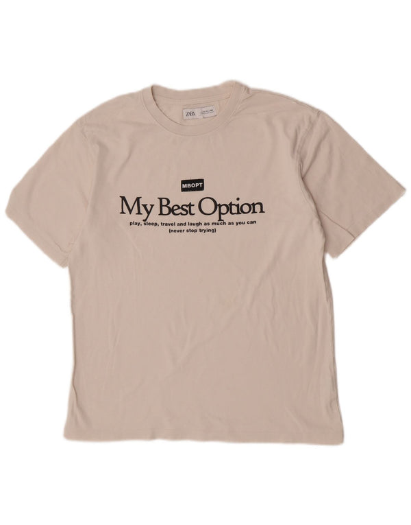 Zara Boys Grafisk T-Shirt Top 13-14 år Beige Bomuld