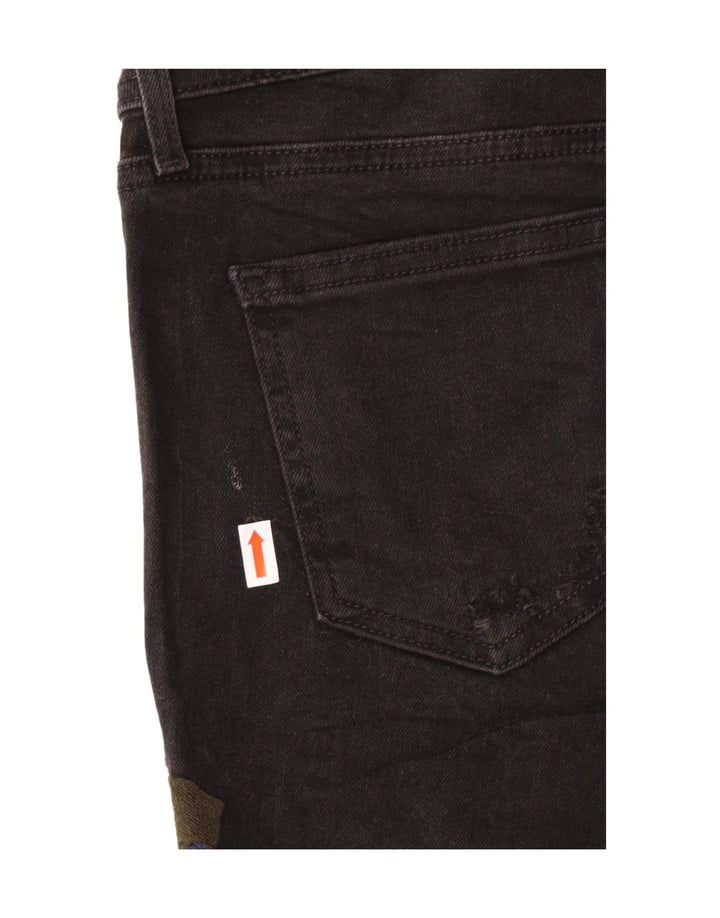 Zara Womens grafiske denimshorts EU 38 Small W28 Black Floral Bohemian