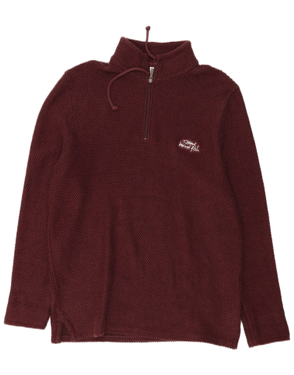 Weird Fish Mens Zip Neck Sweatshirt Jumper Large Burgundy Cotton