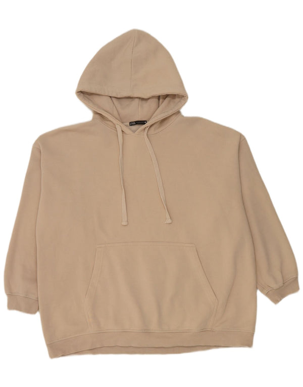 Zara Womens Oversized Hoodie Jumper UK 14 Medium Beige Cotton