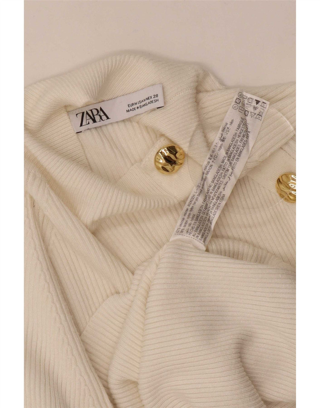 Zara Dametop Langærmet UK 12 Medium Off White Viscose