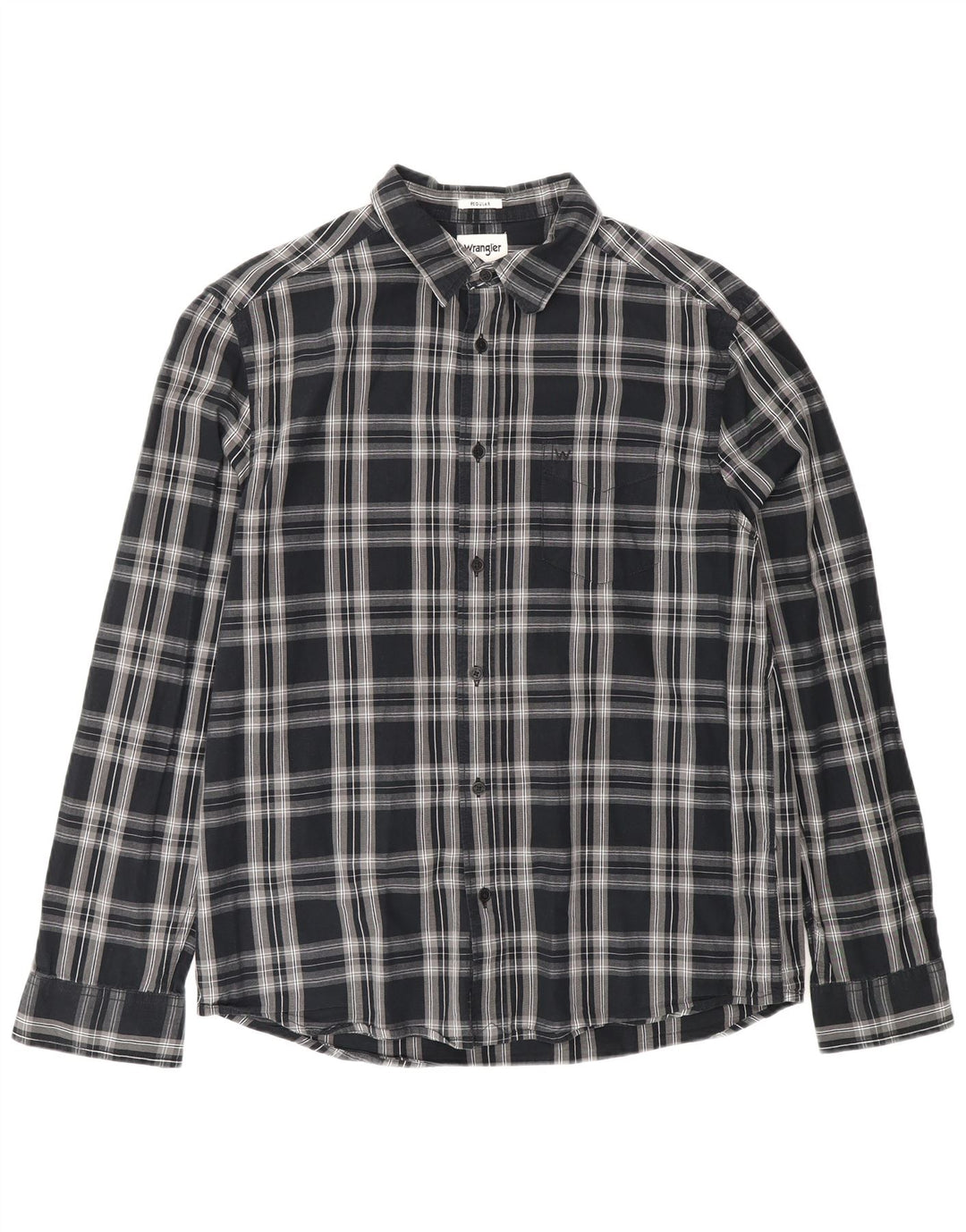 Wrangler Herre Regular Fit Flanellskjorte Medium Sort Ternet Bomuld