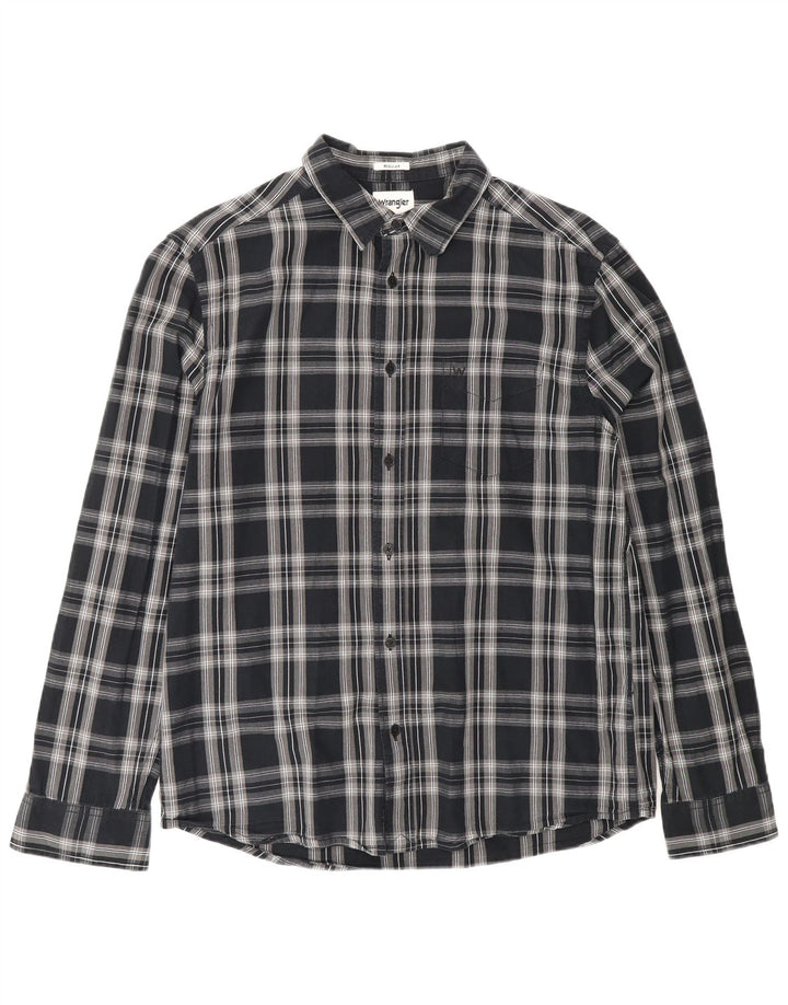 Wrangler Herre Regular Fit Flanellskjorte Medium Sort Ternet Bomuld