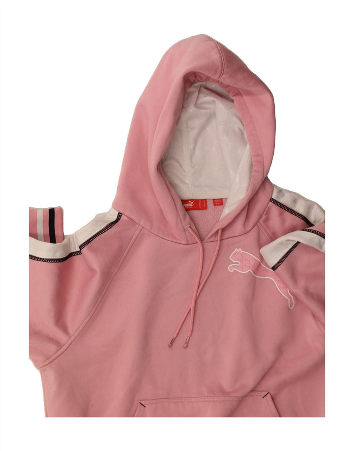 PUMA Womens Graphic Hoodie Jumper UK 12 Medium Pink Colourblock Polyester Vintage Puma and Second-Hand Puma from Messina Hembry 