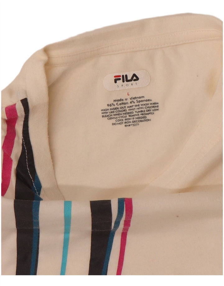Fila Dame T-Shirt Top UK 14 Stor Off White Stribet Bomuld