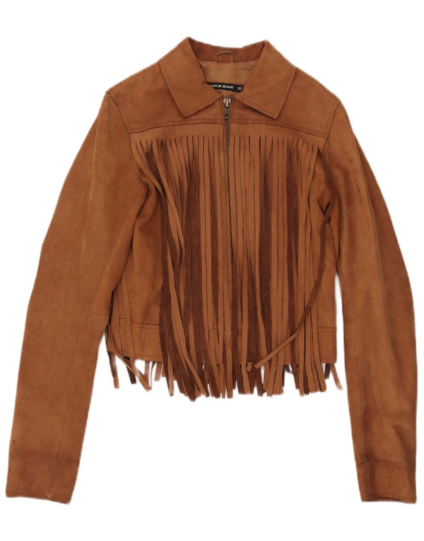 Dkny Dame Crop Ruskindsjakke UK 6 XS Beige Læder