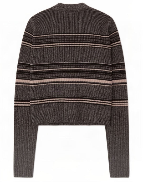 Topshop Dame Crop Turtle Neck Jumper Sweater UK 10 Small Grå Stribet