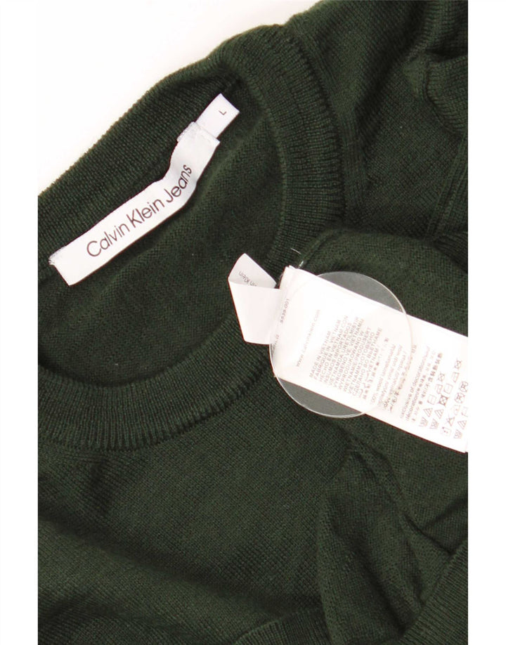 Calvin Klein Jeans Herre Crew Neck Jumper Sweater Large Khaki Wool