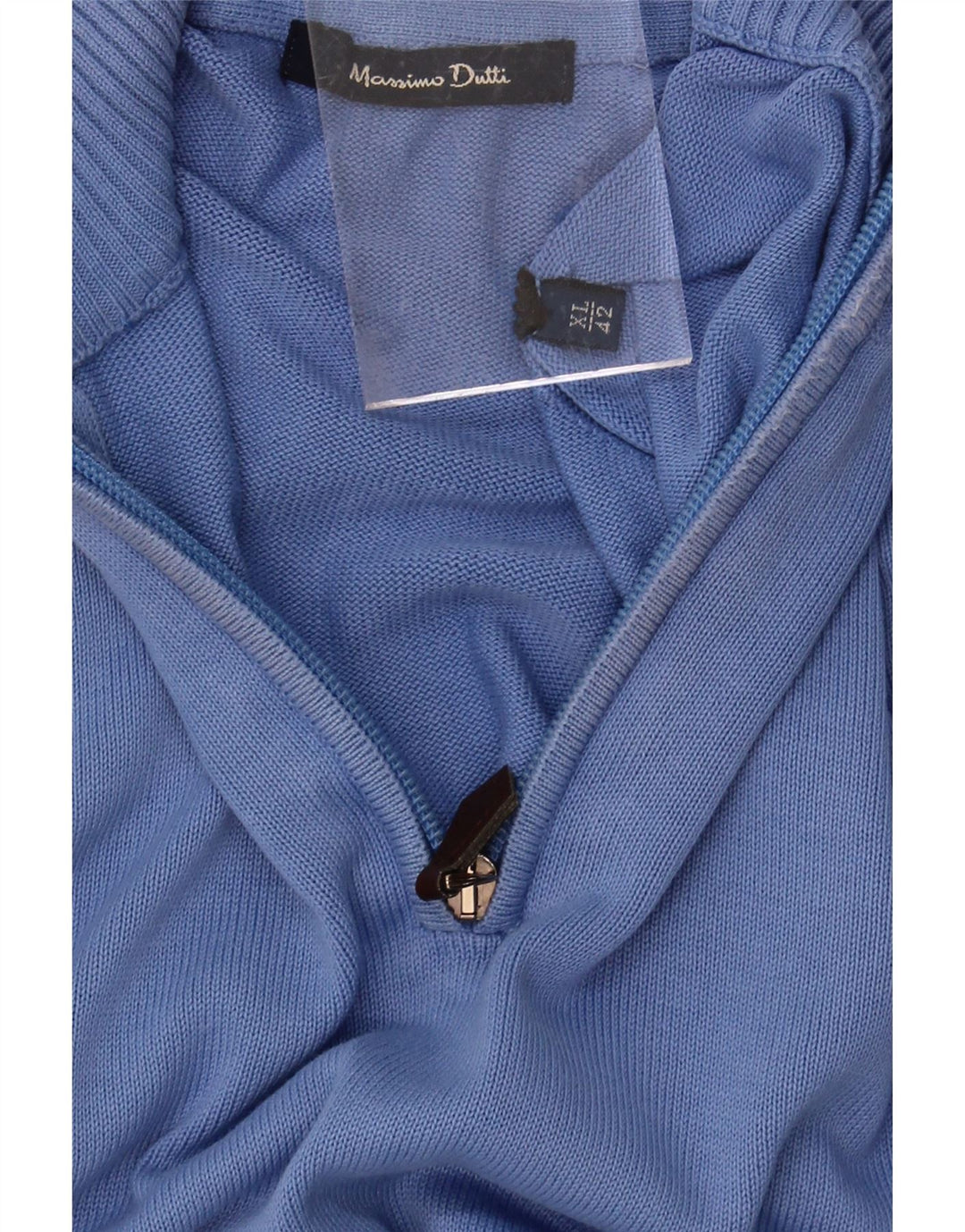 MASSIMO DUTTI Mens Zip Neck Jumper Sweater EU 42 Large Blue Cotton Vintage Massimo Dutti and Second-Hand Massimo Dutti from Messina Hembry 