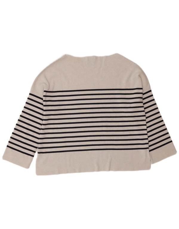 Massimo Dutti Dame Oversized Top 3/4 ærmer UK 10 Lille hvid stribet