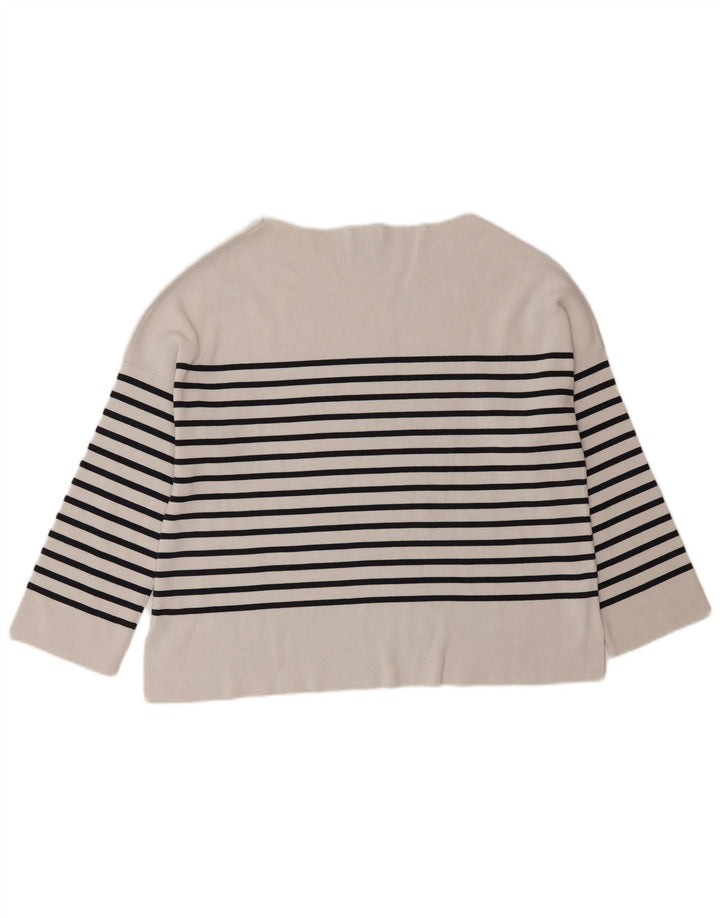 Massimo Dutti Dame Oversized Top 3/4 ærmer UK 10 Lille hvid stribet