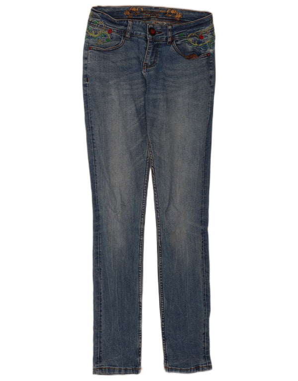Desigual Womens Graphic Skinny Jeans W24 L31 Blue Floral Cotton