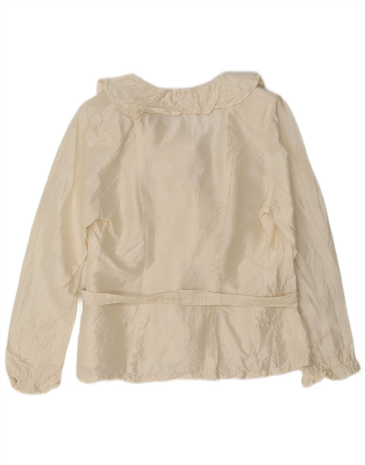 Vintage Dame Flæse Front Shirt Bluse UK 10 Small Off White