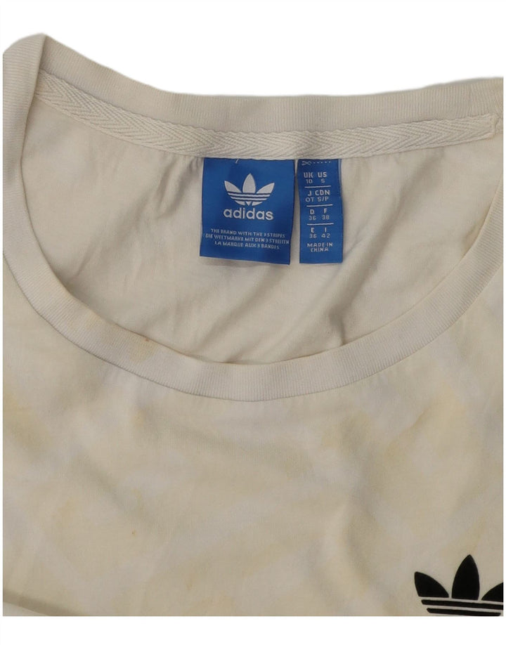 Adidas Dame Grafisk T-Shirt Top UK 10 Small Off White