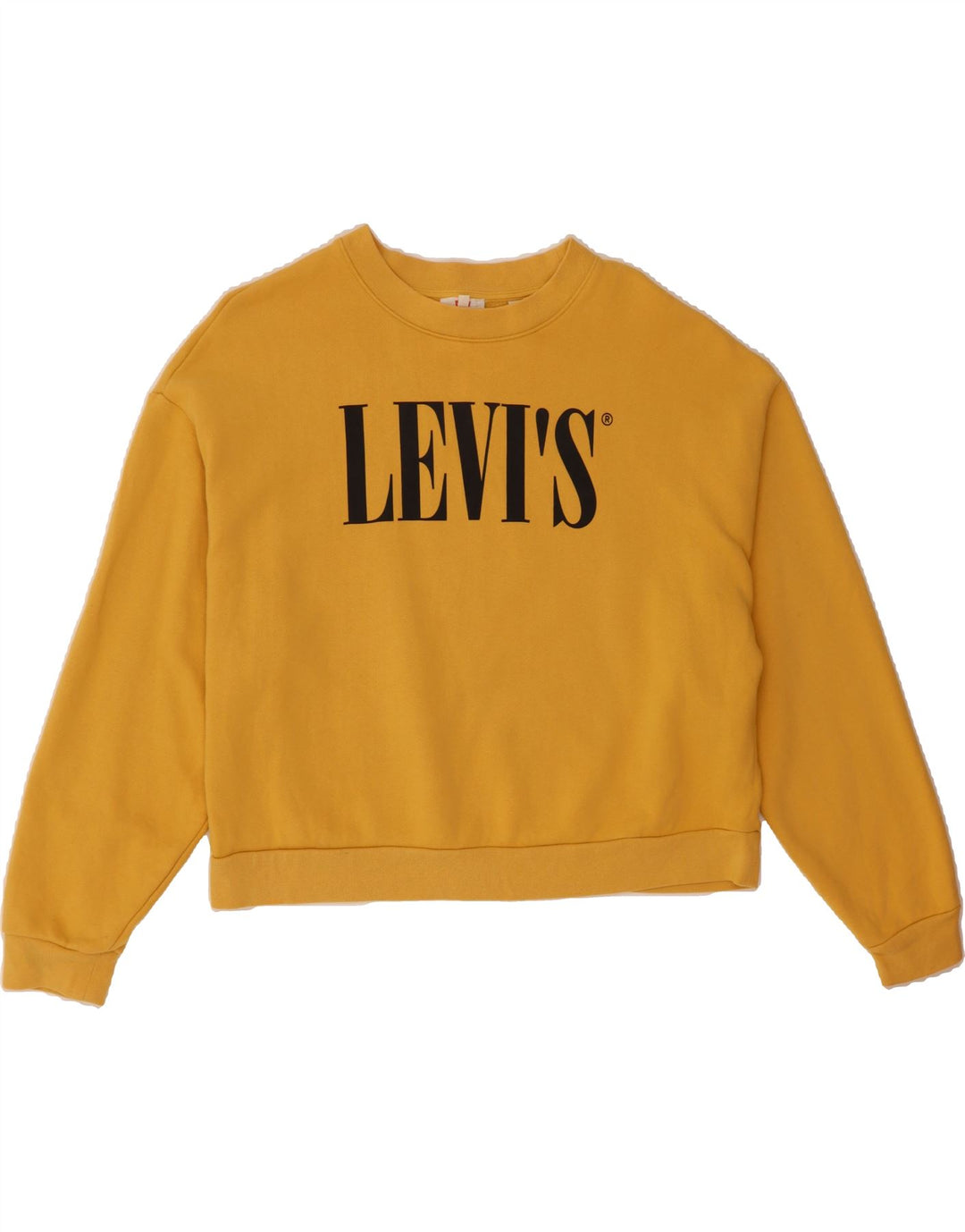 LEVI'S Womens Oversized Graphic Sweatshirt Jumper UK 14 Medium Yellow Vintage Levi's and Second-Hand Levi's from Messina Hembry 