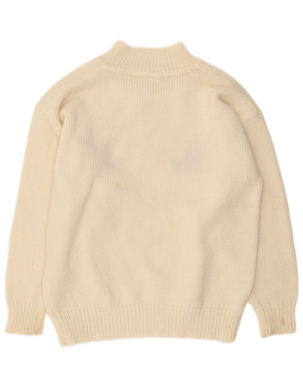 Vintage Dame Turtle Neck Jumper Sweater UK 16 Large Off White Floral
