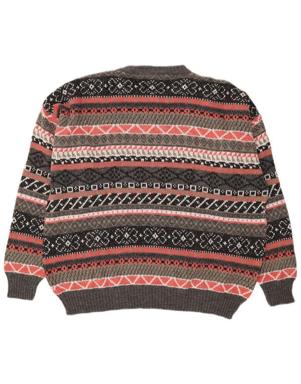 Vintage herre rund hals sweater stor grå geometrisk akryl